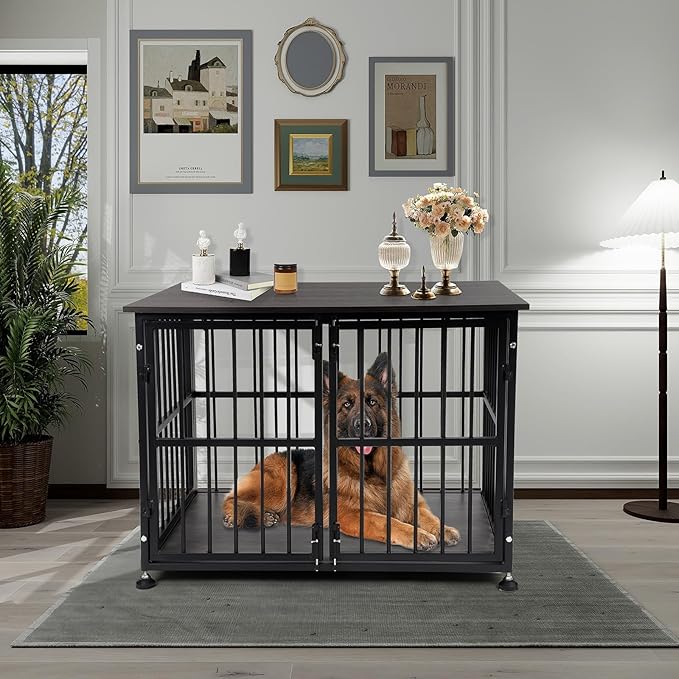 Dog Crate Furniture, 40'' Dog Kennel Indoor Foldable, Sturdy Wooden Dog Crate End Table Easy Assembly with Side Doors for Large and Medium Dog