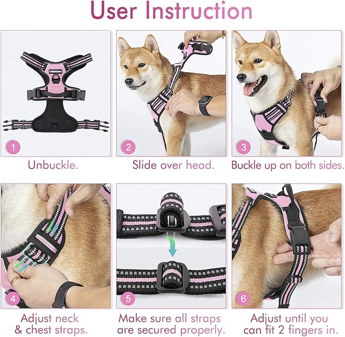 rabbitgoo Dog Harness,No-Pull Pet Harness with 2 Leash Clips, Adjustable Soft Padded Dog Vest, Reflective No-Choke Pet Oxford Vest with Easy Control Handle for Large Dogs, Pink, XL