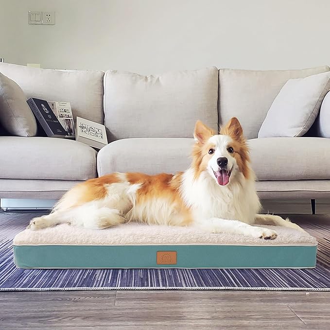 Orthopedic Dog Bed for Extra Large Dogs, Waterproof Deluxe Plush Dog Crate Bed with Removable Washable Cover & Anti-Slip Bottom, Egg Crate Foam Pet Bed Mat, 41 x 27 Inches, Blue