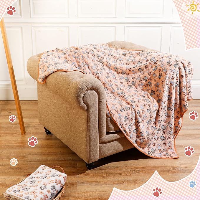 Tatuo 4 Pcs Dog Blanket Pet Puppy Blanket Puppy Teething Toys Paw Print Fleece Blanket for Pet Cat Soft Warm Sleep Mat Guinea Pig Cage Blanket(XX-Large(40 x 63 Inch),White, Coffee, Pink, Purple)