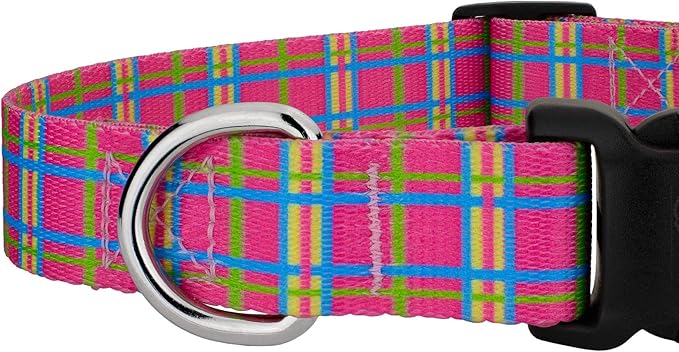 Country Brook Petz - Deluxe Bubblegum Pink Plaid Dog Collar - Made in The U.S.A. - Plaid and Argyle Collection Featuring Charming Designs (1 Inch, Large)