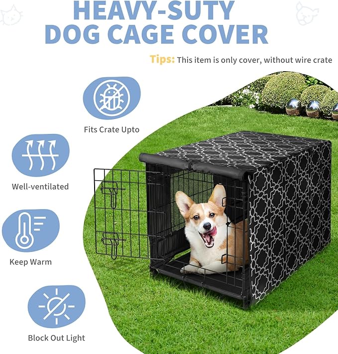 X-ZONE PET 42" Dog Crate Cover for Indoor/Outdoor - Heavy Duty Polyester Pet Kennel Cover Fits for Wire Dog Cage Black Print