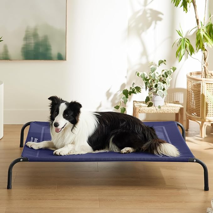 Bedsure Elevated Raised Cooling Cots Bed for Large Dogs, Portable Indoor & Outdoor Pet Hammock with Skid-Resistant Feet, Frame with Breathable Mesh, Deep Sea Blue, 49 inches