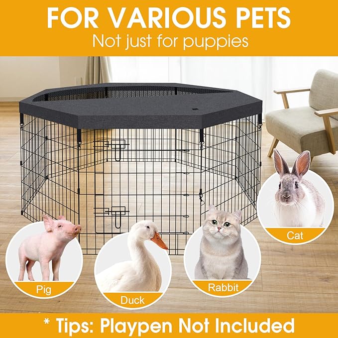 Dog Pen Pet Playpen Dog Fence Cover Indoor Foldable Metal Wire Exercise Puppy Play Yard Pet Enclosure Cover Outdoor (Only Top Cover, Playpen Not Included)