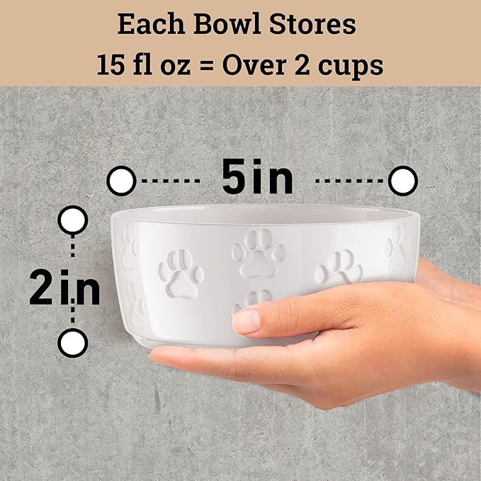 Ceramic Dog Bowl Set of 2 with Anti-Skid Base - 5" Wide x 2" Tall Ceramic Dog Bowls for Small Dogs - 2 Cup Capacity Food and Water Bowls for Dogs - Rubber Bottom Pet Bowl Set of 2 for Small Pets