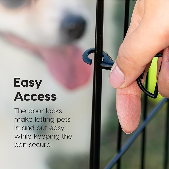 Bundle of IRIS USA Pee Pad Holder, XL Dog Pad Holder with Secured Latches, Non-Skid Feet, Leak Protection + IRIS USA 8-Panel 36" Metal Dog Playpen, Indoor/Outdoor, Foldable, Black