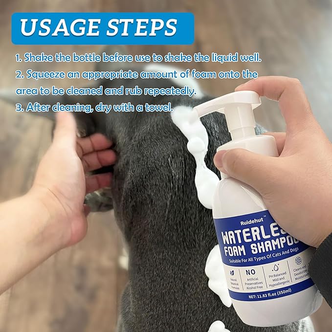 Dog Dry Shampoo - No Rinse Dog & Puppy Shampoo - Cleans, Deodorizes, Condition, and Smoothes Coat - Formulated to be Gentle for All Furry Pets - 11.83 oz (Large Size)