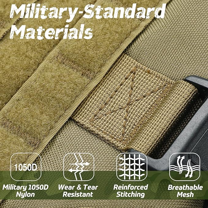 rabbitgoo Tactical Dog Harness for Large Dogs, Heavy Duty Dog Harness with Handle, No-Pull Service Dog Vest Large Breed, Adjustable Military Dog Vest Harness for Training Hunting Walking, Brown, XL