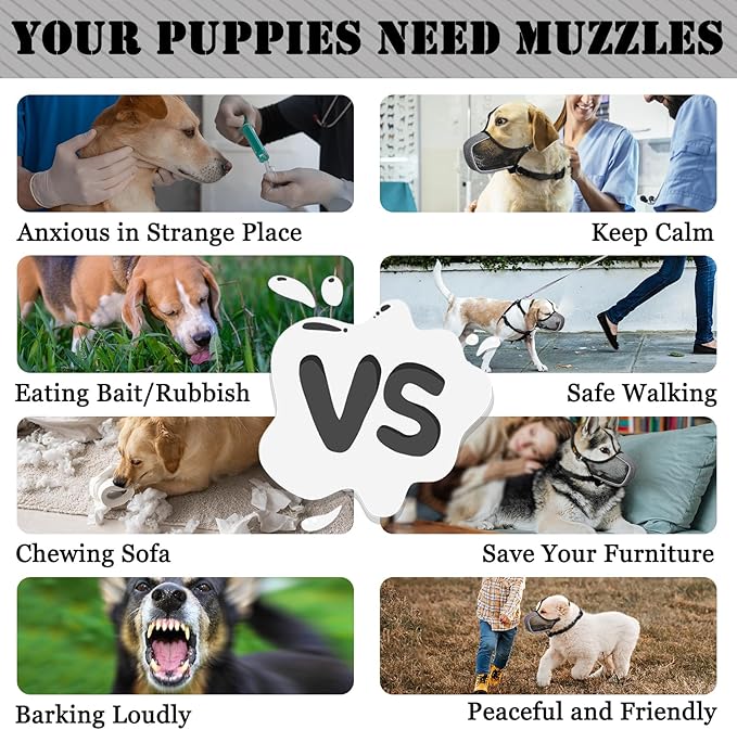 Mayerzon Dog Muzzle, Patented Mesh Soft Muzzle for Large Medium Small Dogs for Scavenging Grooming Biting Chewing, Breathable Reflective Doberman Husky Muzzle with Collar for Labrador Retriever Poodle