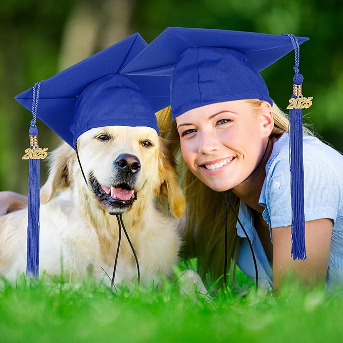 Pet Graduation Cap Small Dog Graduation Hats with 2025 Tassel Pet Graduation Costume for Dogs Cats Photo Prop Holiday Costume Accessory(Blue)