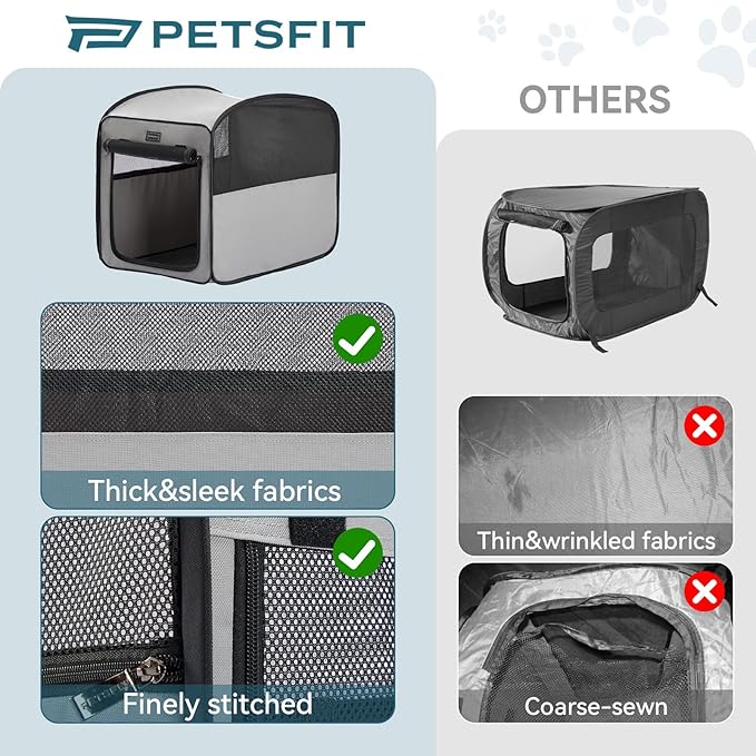 Petsfit Travel Dog Crate,Pop Up Dog Crate for Medium Large Dogs,Waterproof Pet Cage Soft Dog Kennel for Indoor/Outdoor,Lightweight Dog Carrier for Travelling,Grey