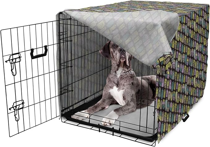Ambesonne Fashion Dog Crate Cover, Diagonal Vintage Knitted Clothing Outfits Autumn Spring Winter Seasons, Easy to Use Pet Kennel Cover for Medium Large Dogs, 48 Inch, Dark Brown Multicolor