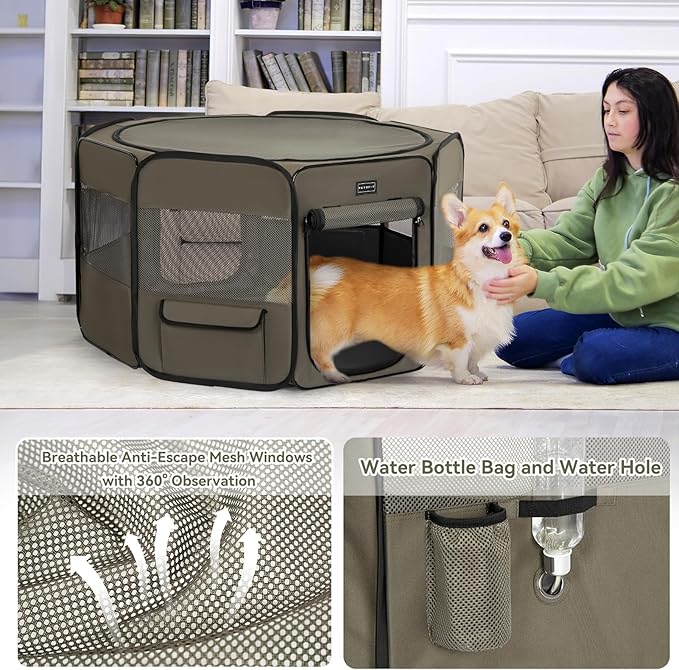 PETSFIT Dog Pen Indoor, Anti-Leakage Bottom, Foldable, Collapsible Dog Playpen Indoor/Outdoor for Cats