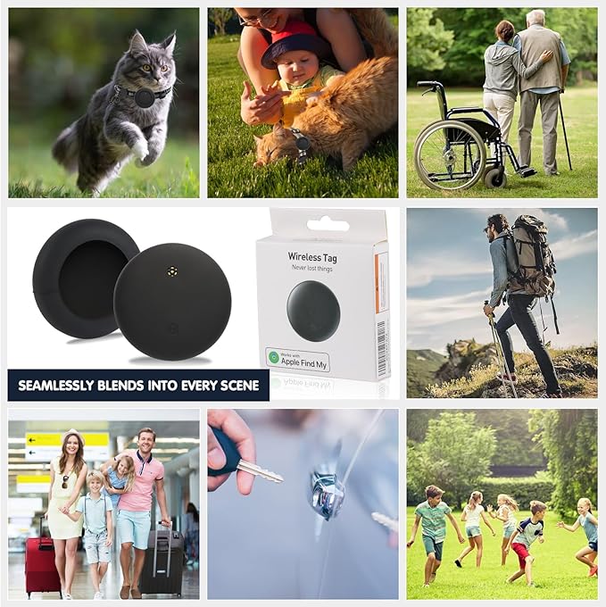 Pet Tracker for Cat, Smart Cat Location Tracker with Holder, MFi Certificated Tracking Device, No Monthly Fee, Works with Find My, Collar Not Included, Not GPS Tracker(iOS Only) (Black, Small)