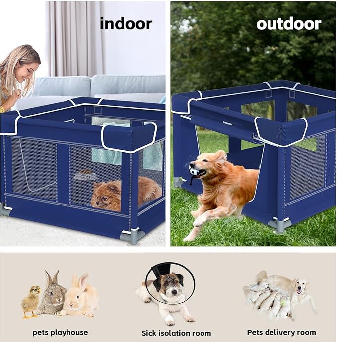 Dog Playpen, 42×42 Inch. Puppy PlayPen with Gate for Puppies,Oxford Cloth Tear Resistant Fabric. Pet PlayPen with Roof for Outdoors & Indoors. Anti-Tipping. Zipper Door. Ideal for Dogs and Cats