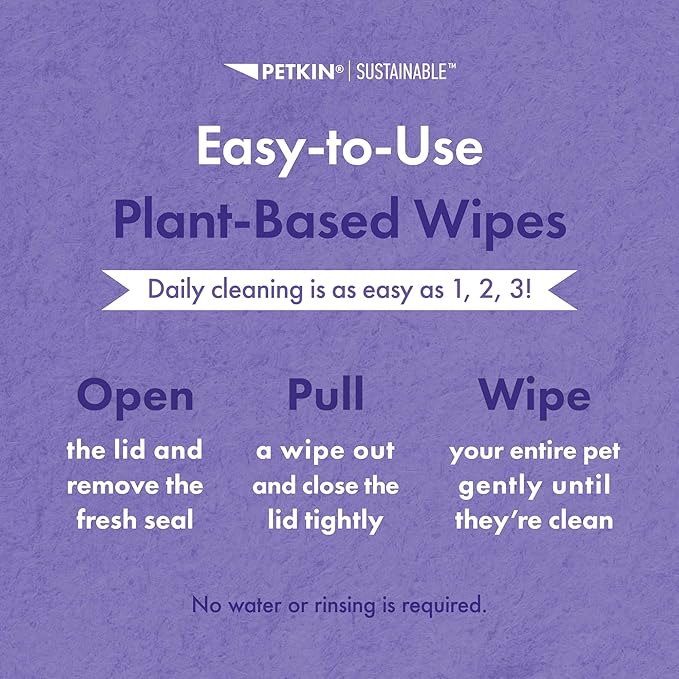 Petkin Plant-Based PetWipes, 200 Wipes, 6 Count - Biobased, Sustainable, Big & Thick Pet Wipes for Dogs & Cats - for Face, Paws, Ears, Body & Eye Area - Consciously Cleans & Conditions - Lavender