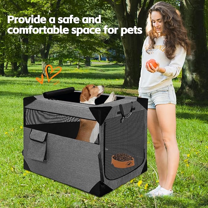 Dog Crate 30x21x21 Inch for Large or Medium Dogs, Portable and Foldable Design Perfect for Travel or Home Use, Dog Kennel with 3-Door (Deep Grey, 30 * 30 * 21)
