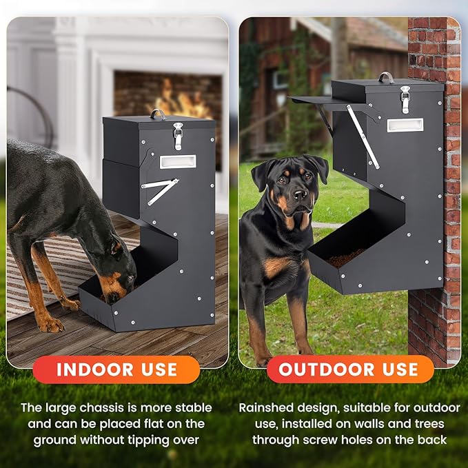 Automatic Dog Feeder Large Breed with Lid, 25 Lbs Outdoor and Intdoor Gravity Dog Feeder and Hanging Self Feeding Dogs Food Dispenser, Automatic Dogs Feeders For Large Dogs, Cats, Deer, Chicks