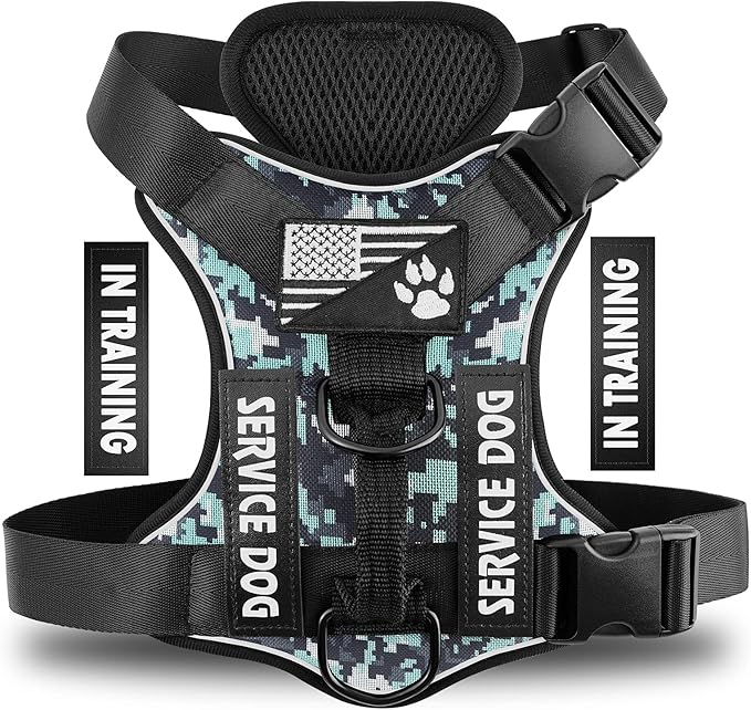 Demigreat Service Dog Harness, Reflective Dog Vest Harness with 5 PCS Patches, Adjustable Soft Oxford Pet Harness, Inner Layer Mesh, Easy to Control for Dogs