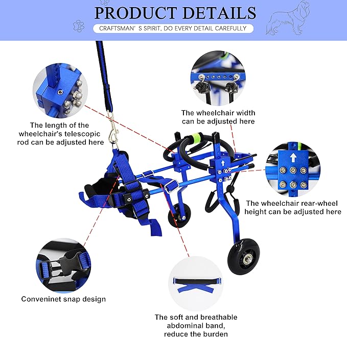 Adjustable Dog Wheelchair for Back Legs,Pet/Doggie Doggy Wheelchairs with Disabled Hind Legs Walking (XS-Blue)