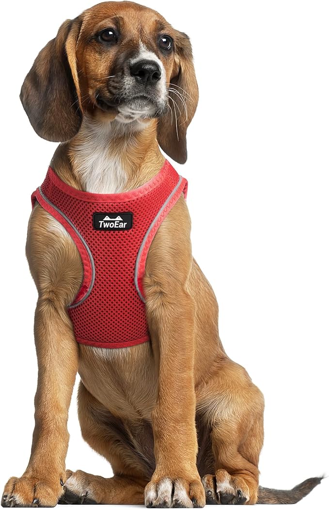 TwoEar Dog Vest Harness Reflective, No-Pull Pet Harness Easy Control with Breathable Mesh, Soft Puppy Step-in Harness No-Choke for Outdoor Walking, Training for Medium Dogs(M, Red)…