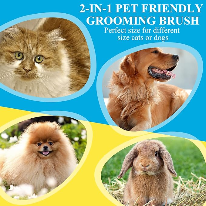 C4P Double Sided Undercoat Rake Brush for Long Haired Dogs & Cats, Shedding and Dematting Tool for Grooming Extra Wide Blue Large