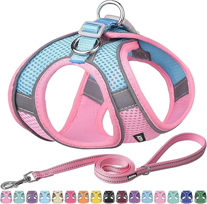 AIITLE Escape Proof Dog Harness - Step in Adjustable Dog Harness No Choke Over with Breathable Mesh and Quick-Release Buckle for Spring- Outdoor Walking, Camping, Training for Medium Dogs Pink XL