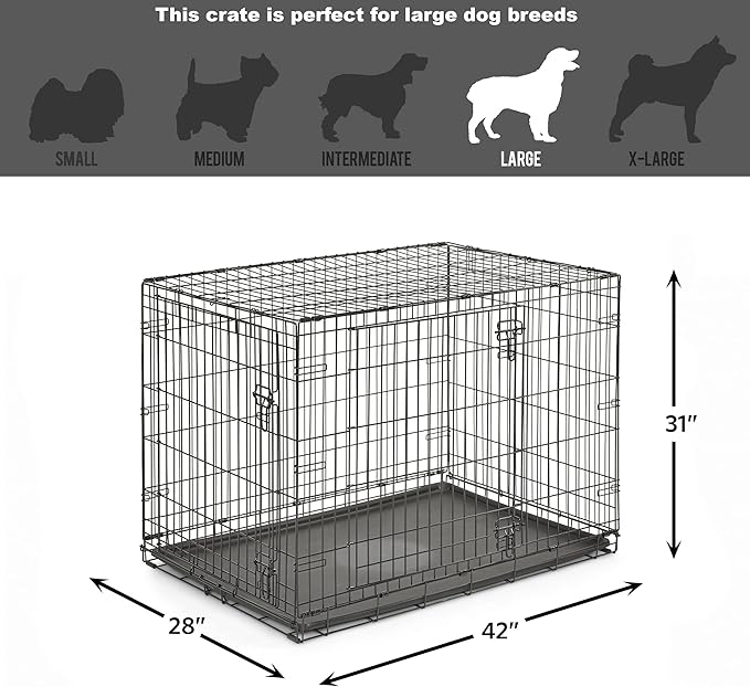 New World Newly Enhanced Double Door New World Dog Crate, Includes Leak-Proof Pan, Floor Protecting Feet, & New Patented Features, 42 Inch