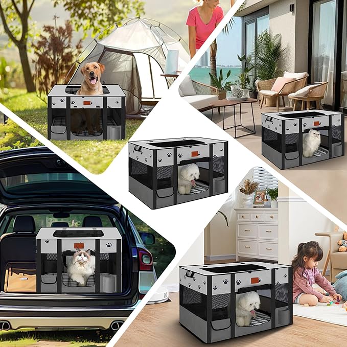 Portable Dog Playpen,Cat Playpen Pet Delivery Room,Portable Kennel Tent Game Pens Suitable for All Medium/Small Pets Metal Dog Crate,with Dog Pee Pad Carring Bag for Indoor/Outdoor Travel