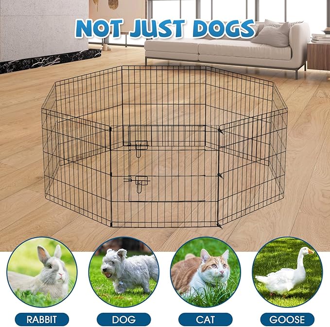 Artmalle Puppy Pet Playpen 8 Panel 24 Inch Indoor Outdoor Metal Portable Folding Animal Exercise Dog Fence Ideal for Pet Animals Dog Cat Rabbit Breed Puppy with Top Cover (Black with Top Cover)