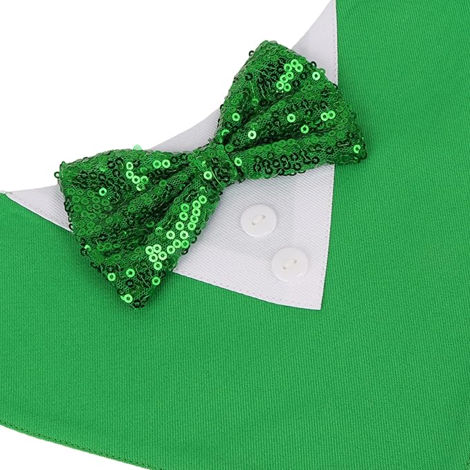 ADOGGYGO St.Patrick's Day Dog Tuxedo Bandana, Green Pet Tux Collar with Bowtie Adjustable St Patricks Costume for X-Small Dogs Pets (XS)