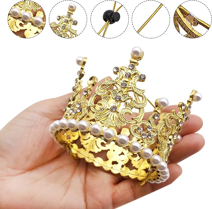 PET SHOW 2pcs Medium Dog Crown Headband Puppies Cat Hat for Birthday Party Silver Gold Rhinestone Faux Pearl Crown for Boy Girl Wedding Hair Accessories Photo Prop Costume