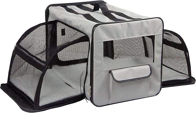 PET LIFE 'Capacious' Dual-Sided Expandable Spacious Wire Folding Collapsible Lightweight Pet Dog Crate Carrier House, Small, Grey