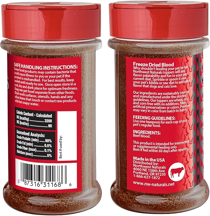 Northwest Naturals Freeze-Dried Beef Blood Functional Topper - for Dogs & Cats - Healthy, 1 Ingredient, Human Grade Pet Food, All Natural - 3.5 Oz (Pack of 1)