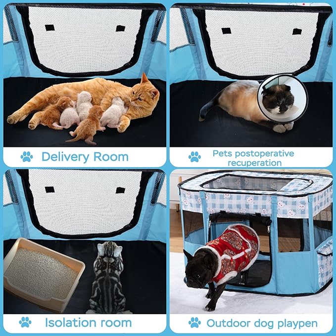 Dog and CAT pop Play Pen,Pets Houses for Dogs and Cats,Indoor&Outdoor Exercise Pen Dog Tent Puppy Playground Large (M, Bule)