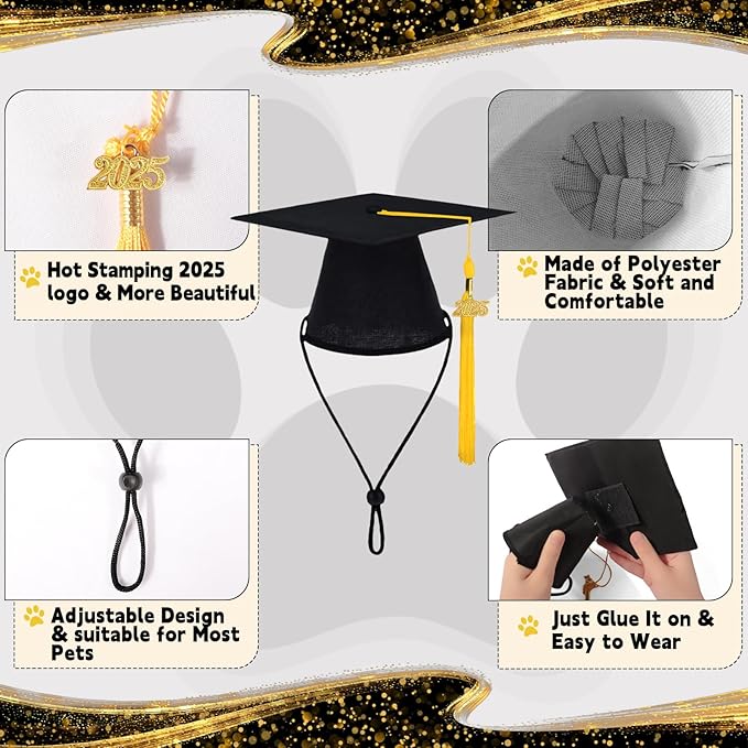 2025 Dog Graduation Cap and Gown with 2025 Gold Tassel for Graduation Outfits Gifts Dog Graduation Bandana for Small Medium Large Dogs