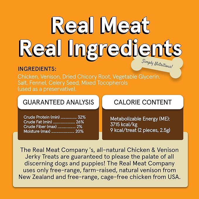 Real Meat Dog Treats - Three 12oz Bag of Bite-Sized Air-Dried Venison & Chicken Jerky for Dogs - Grain-Free Jerky Dog Treats With 95% Human-Grade, Free-Range Venison & Chicken - All-Natural Dog Treats