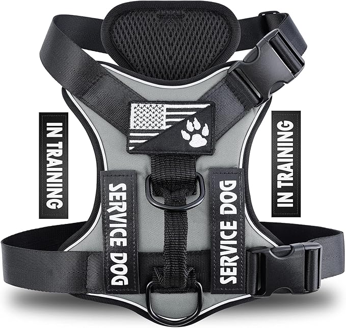 Demigreat Service Dog Harness, Reflective Dog Vest Harness with 5 PCS Patches, Adjustable Soft Oxford Pet Harness, Inner Layer Mesh, Easy to Control for Dogs
