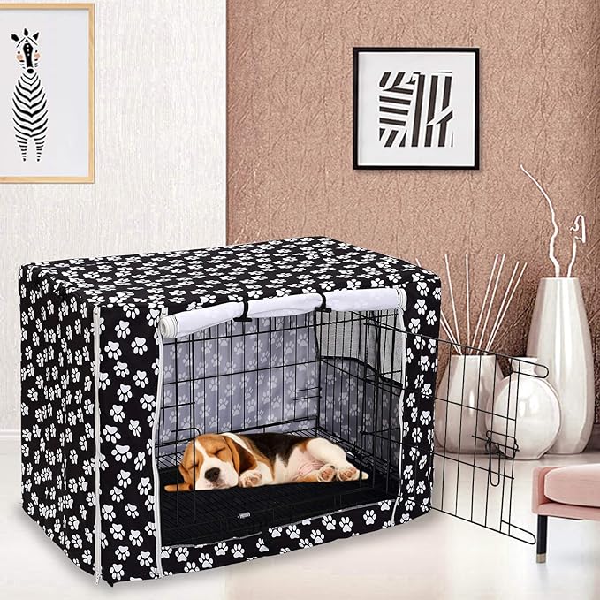 Pethiy Dog Crate Cover Durable Polyester Pet Kennel Cover Universal Fit for Wire Dog Crate - Fits Most 42 inch Dog Crates - Cover only-Black-42