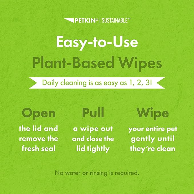 Petkin Plant-Based PetWipes, 100 Wipes, 2 Pack - Biobased, Sustainable, Big & Thick Pet Wipes for Dogs & Cats - for Face, Paws, Ears, Body & Eye Area - Consciously Cleans & Conditions - Unscented