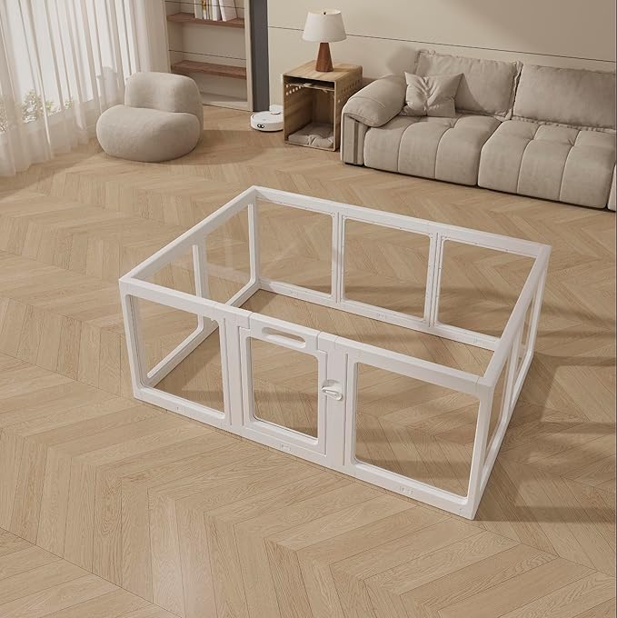 Clear Acrylic Dog Playpen Indoor, Puppy Cat Playpen, Small Pet Play Pen (White, 2 Panel)