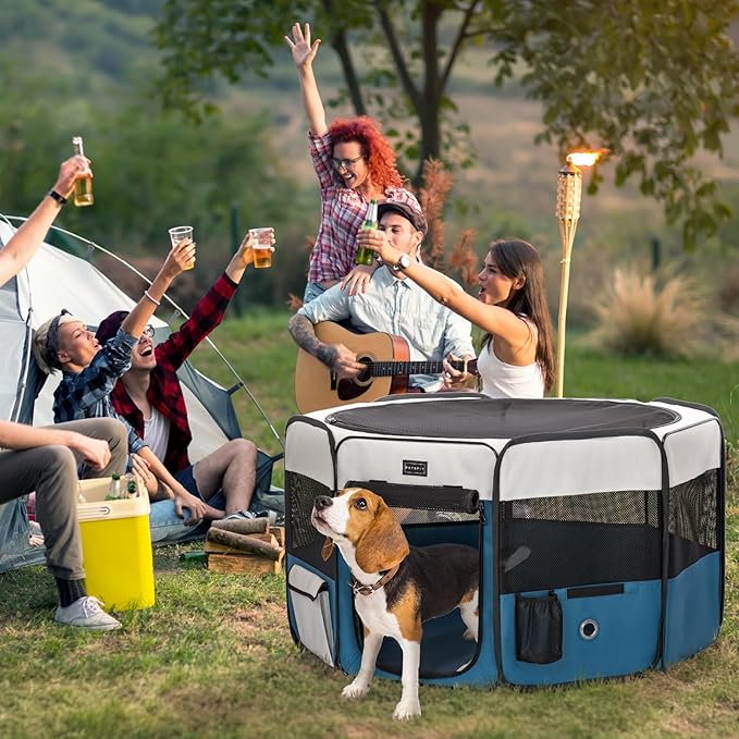 PETSFIT Dog Playpen Indoor/Outdoor,Portable Pet Playpen with Removable Zipper Top,Waterproof Bottom, Foldable Puppy Pen for Cats, Large Breeds (45.5”L x 45.5”W x 28.5”H)