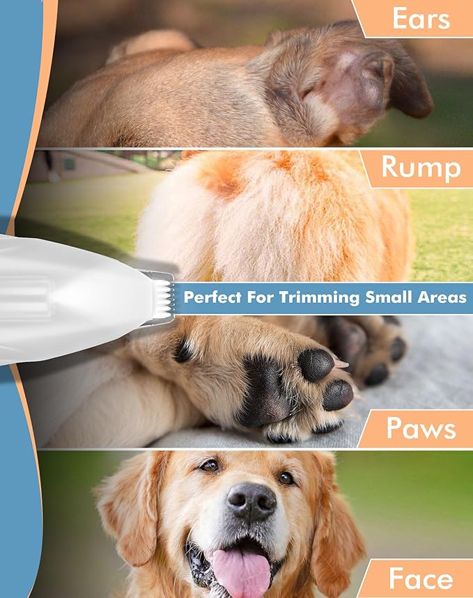 LEYOUFU Dog Clippers for Grooming, Cordless Dog Grooming Kit for Small Dogs with LED Light, Rechargeable Low Noise Cat Hair Trimmer for Grooming Pet Hair Around Paws, Eyes, Ears, Face, Rump (White)