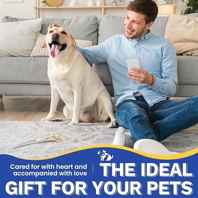 JASON 7.5 Inch Curved Chunker Scissors for Dog Grooming 19 Teeth Professional Downward Chunker Shears with Symmetric Handle Sharp Comfortable