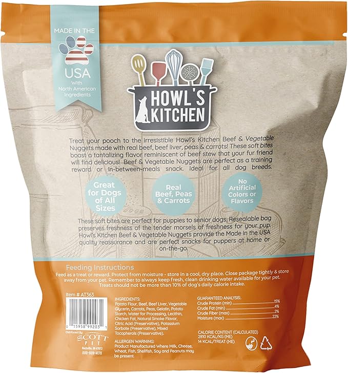 Howl's Kitchen Dog Treats, Soft Bites, Beef and Vegetable Nuggets, Brown, (AT363)