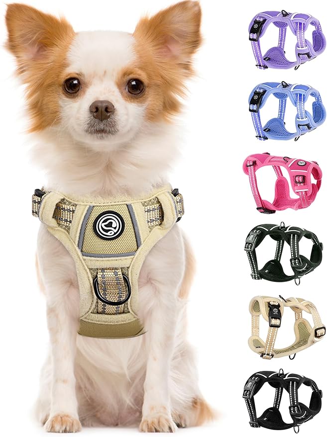 No Pull Dog Harness, Reflective Adjustable Vest, with a Training Handle + 2 Leash Hooks+ 2 Snap Buckles +4 Slide Buckles