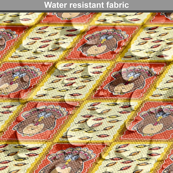 Lunarable Thanksgiving Dog Crate Cover, Checkered Pattern with Funny Cartoon Gobbler and Fallen Autumn Leaves, Easy to Use Pet Kennel Cover for Medium Large Dogs, 36 Inch, Red Yellow Brown