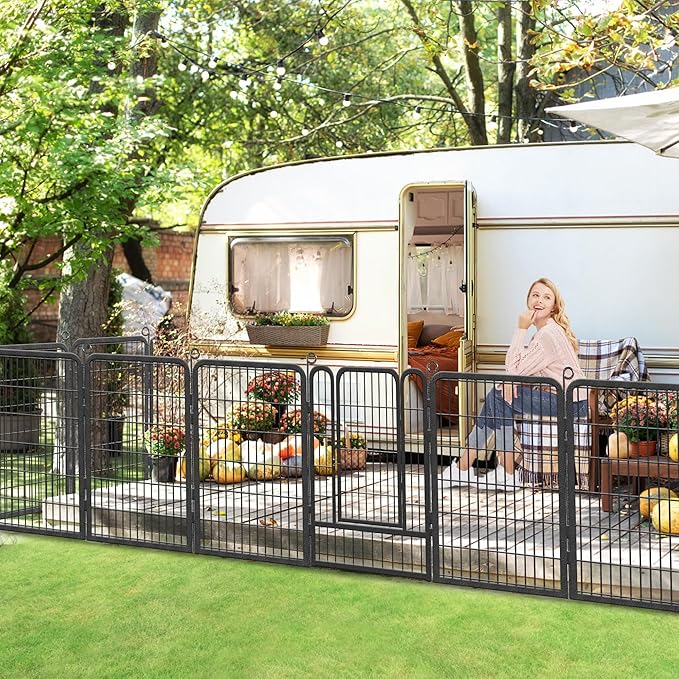 Dog Playpen 40 inch Dog Fence for Outdoor Indoor Use Heavy Duty Metal Dog Pen for Large Dogs, Rustproof Pet Playpen Portable Pet Fence Outdoor for Yard, RV Camping, Customizable, 24 Panels