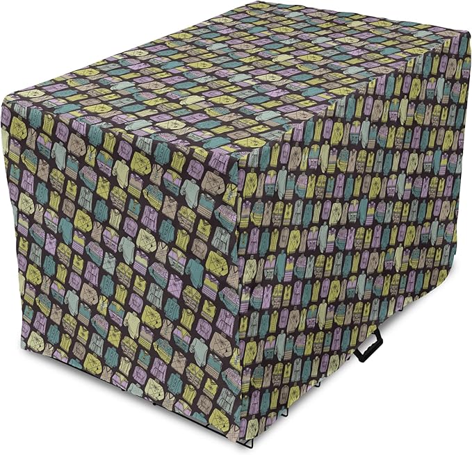 Ambesonne Fashion Dog Crate Cover, Diagonal Vintage Knitted Clothing Outfits Autumn Spring Winter Seasons, Easy to Use Pet Kennel Cover for Medium Large Dogs, 36 Inch, Dark Brown Multicolor