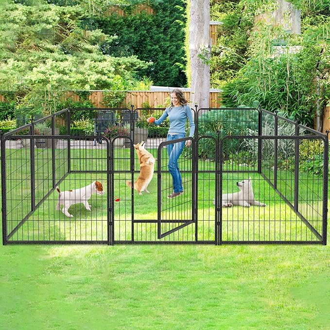 Dog Playpen 32 inch 2 Panels Indoor Dog Pen for Medium/Small Dogs Heavy Duty Metal Dog Fence Outdoor for Yard, Puppy Playpen with Door Portable Pet Fence for RV Camping Yard